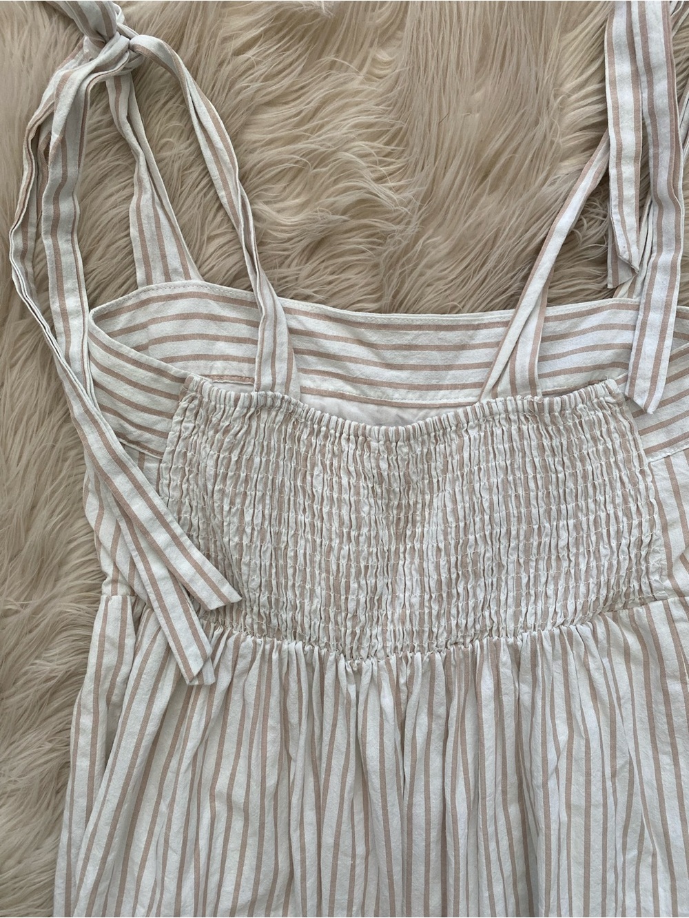 Lucca White Tan Striped Tiered Sleeveless Maxi Dress Cottagecore Vacation M - Picture 9 of 12